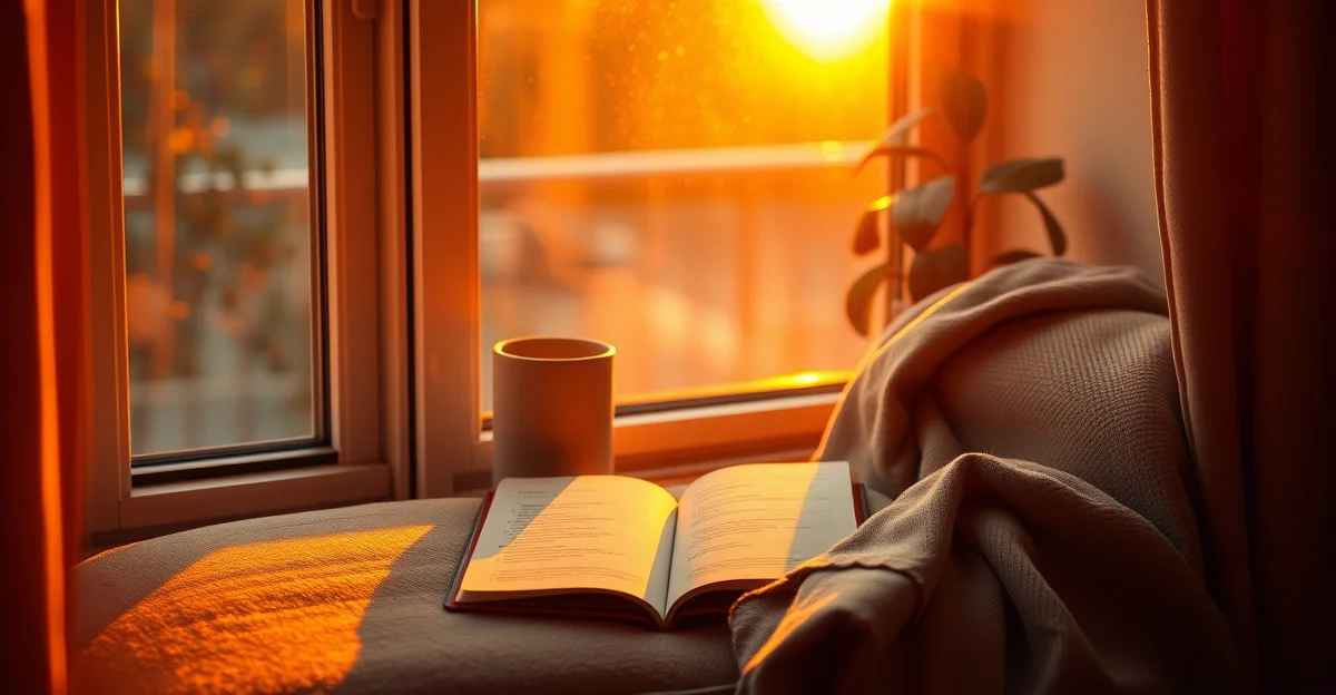an open journal on a wooden desk with morning light
