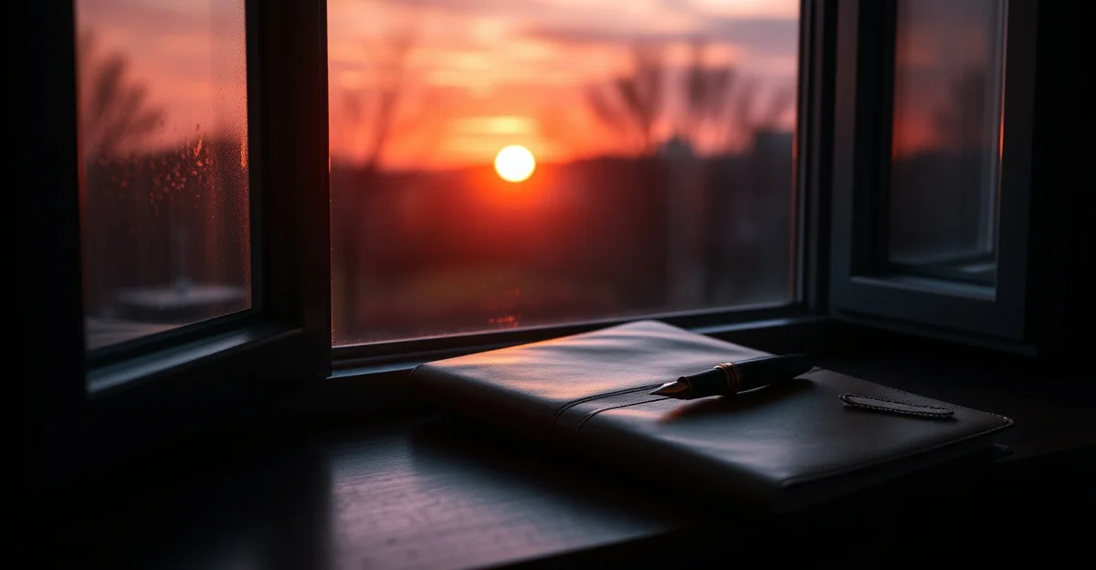 an open journal on a wooden desk with morning light