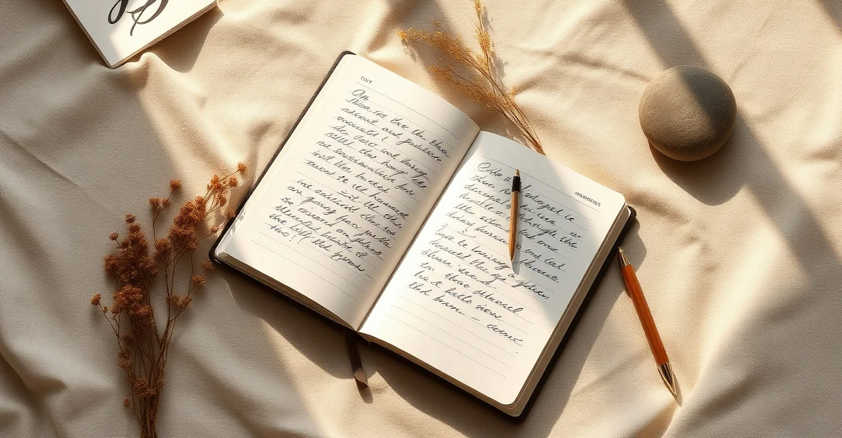 an open journal on a wooden desk with morning light