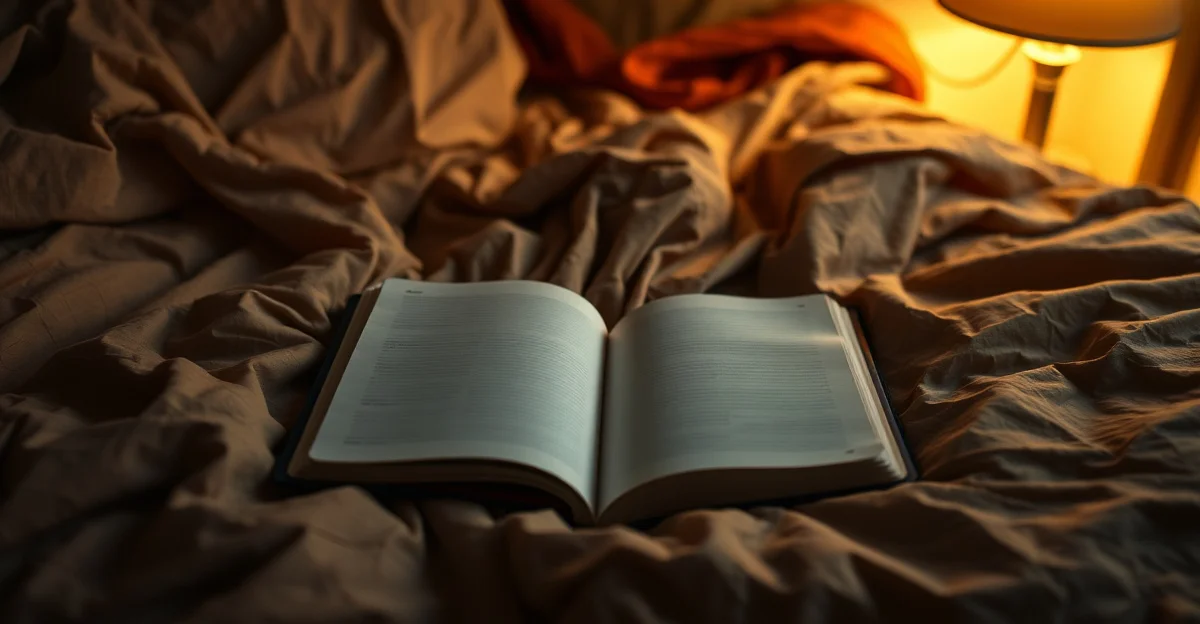 a warm mug of tea beside a journal and pen on a cozy blanket