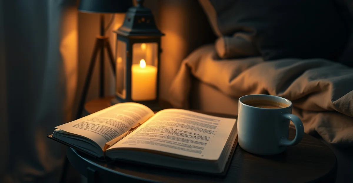 a cozy reading corner with warm blankets and tea