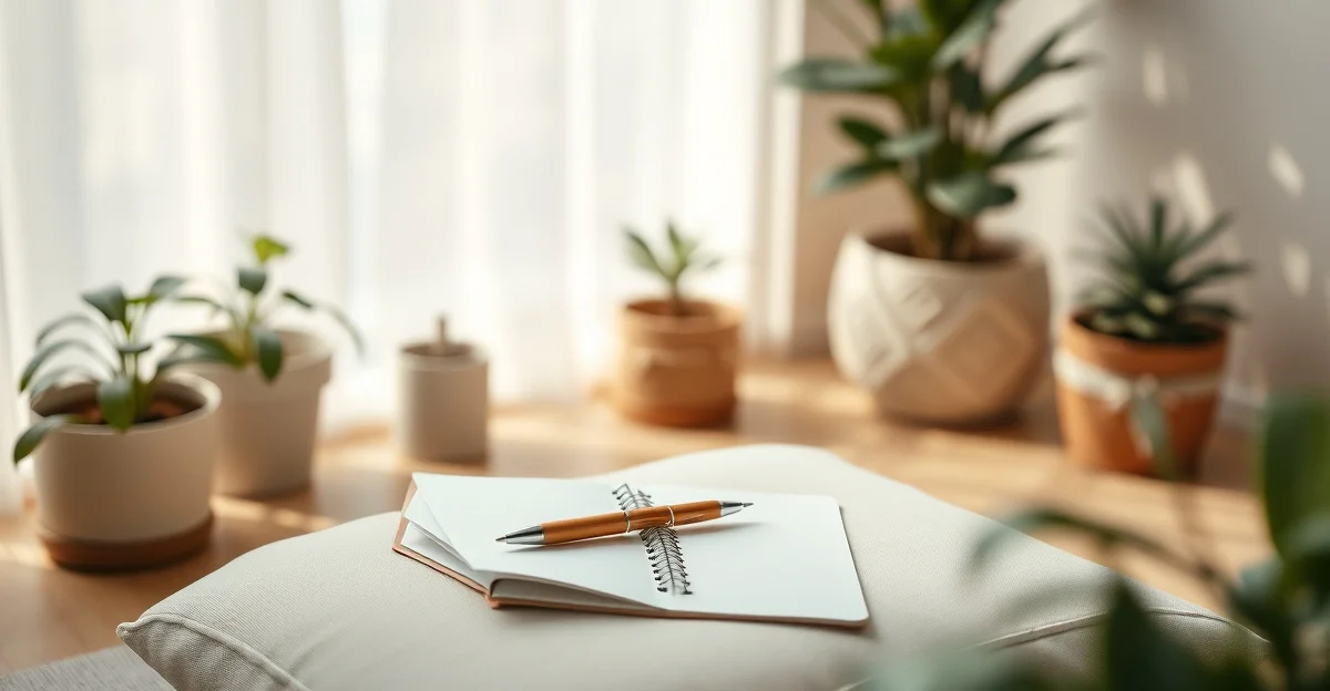 an open journal on a wooden desk with morning light