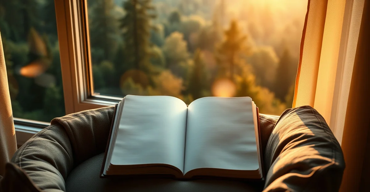 an open journal on a wooden desk with morning light