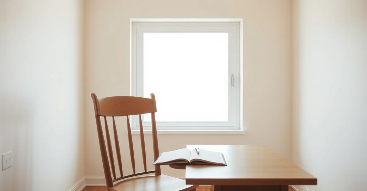 a cozy corner with a journal, tea, and soft natural light