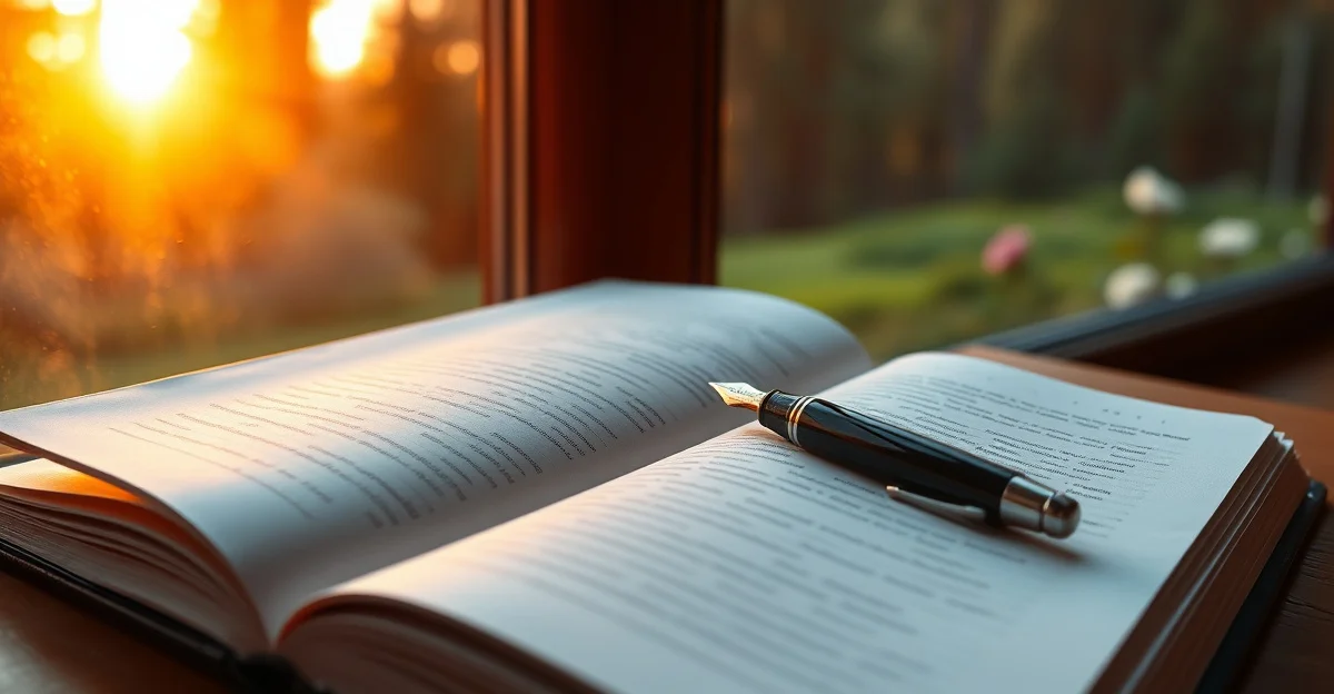 an open journal on a wooden desk with morning light