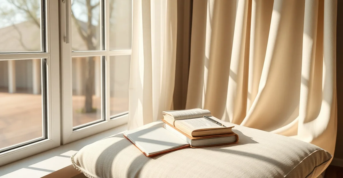 an open journal on a wooden desk with morning light