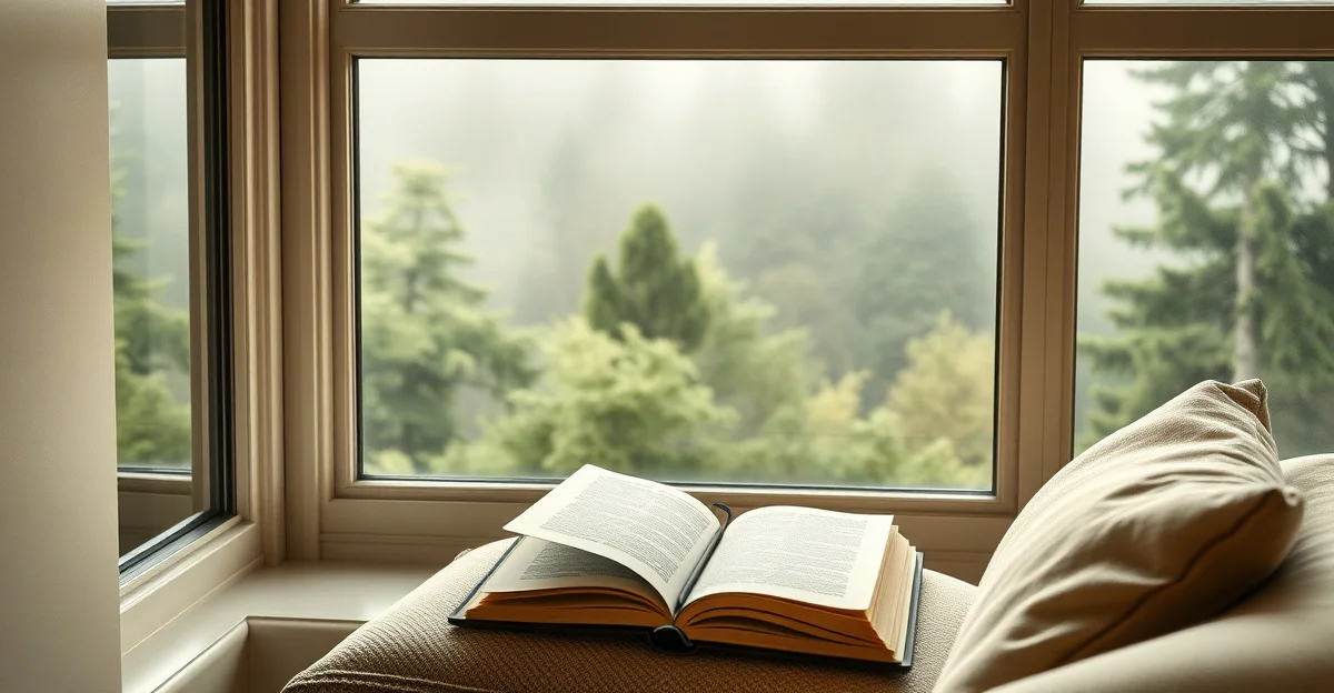 a cozy reading corner with warm blankets and tea