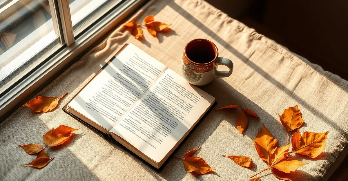 a cozy reading corner with warm blankets and tea