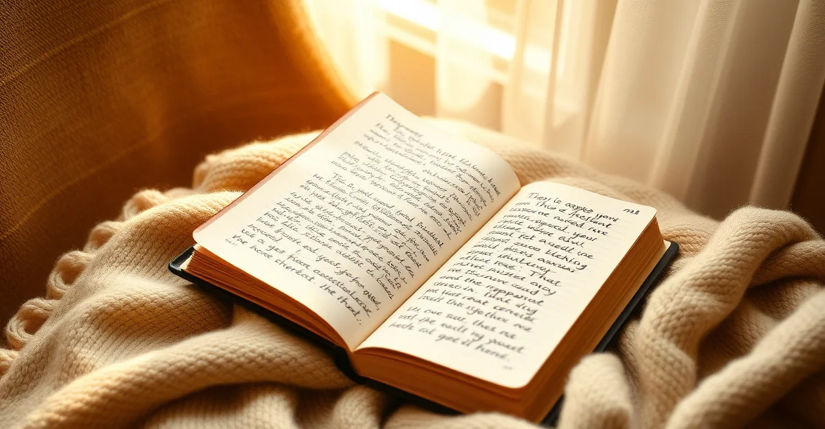 an open journal on a wooden desk with morning light