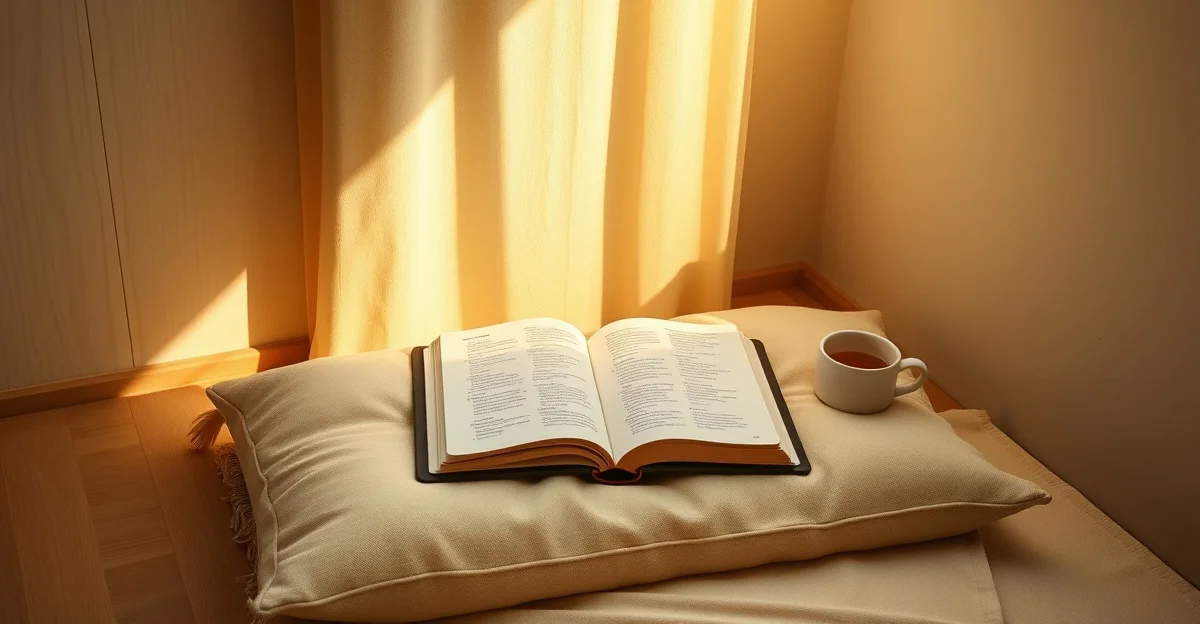 warm light filtering through half-closed curtains in a quiet room
